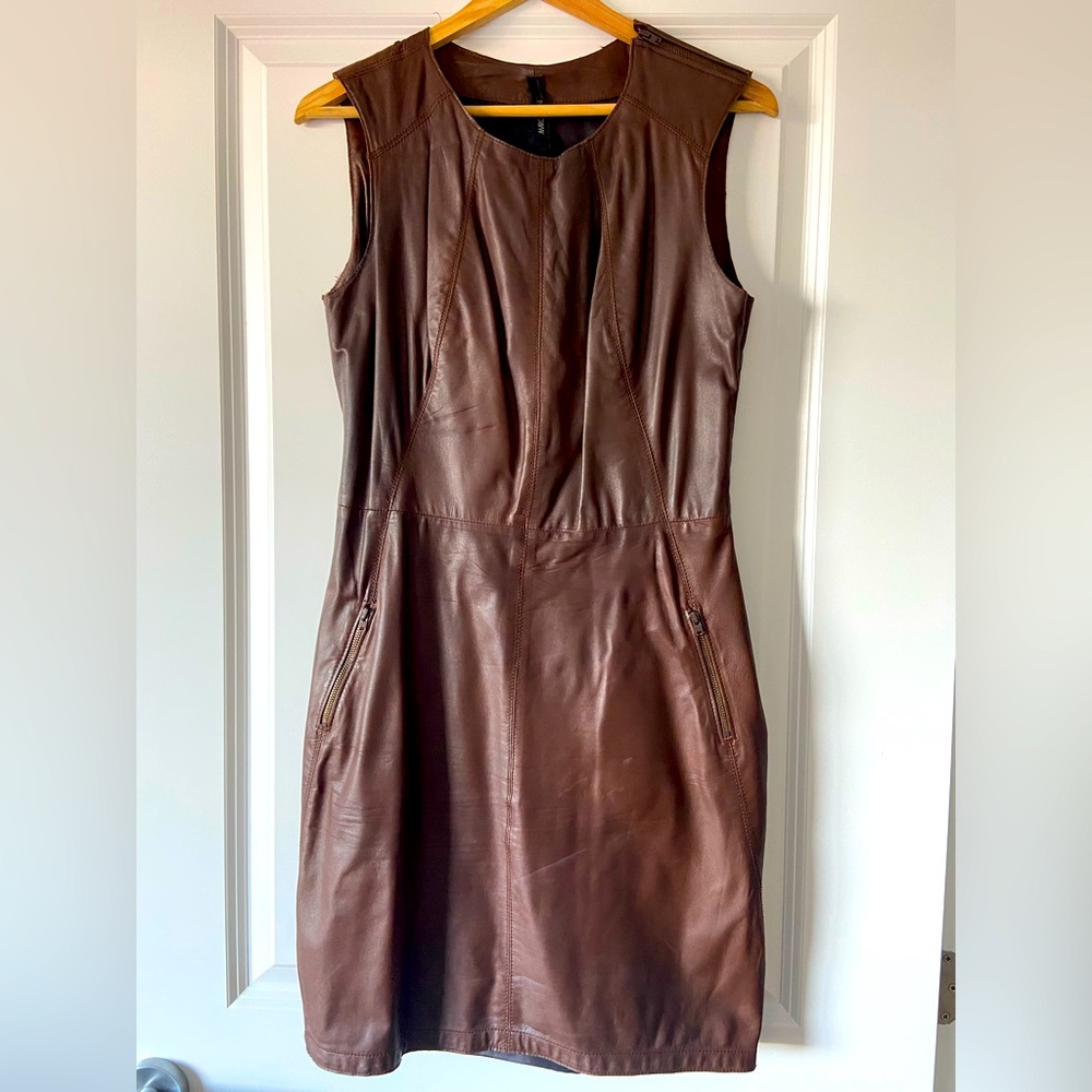 Marc Cain brown leather mini dress